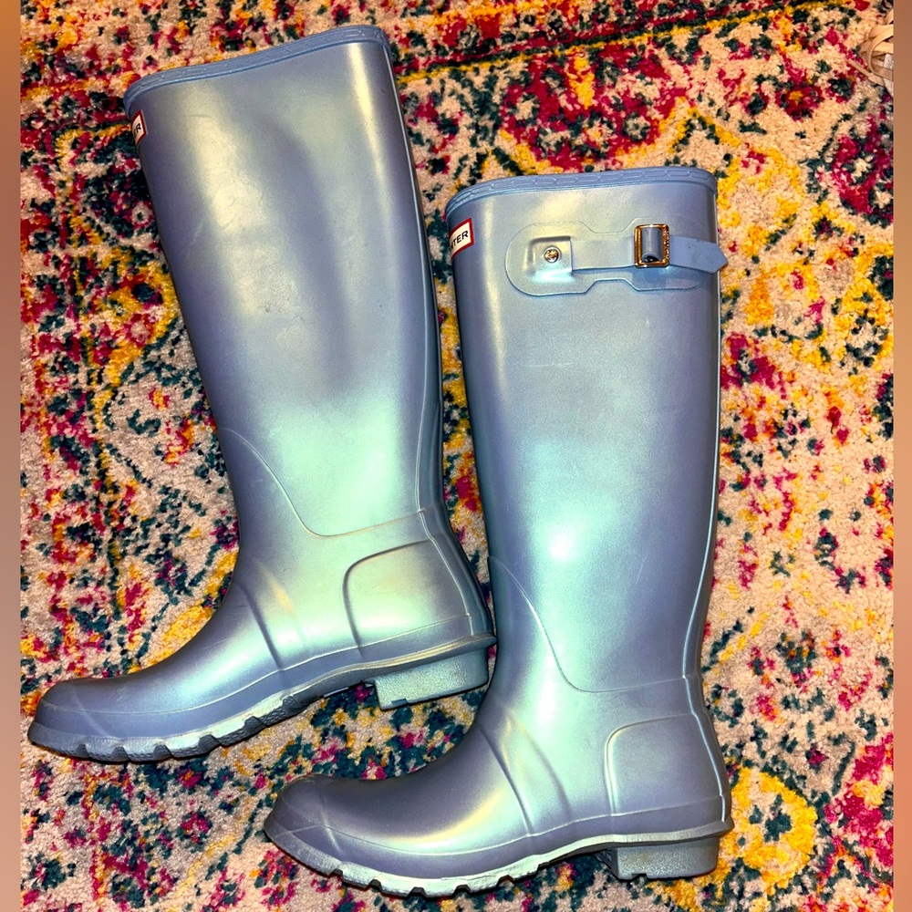 Hunter Blue Iridescent Boots Women’s 10